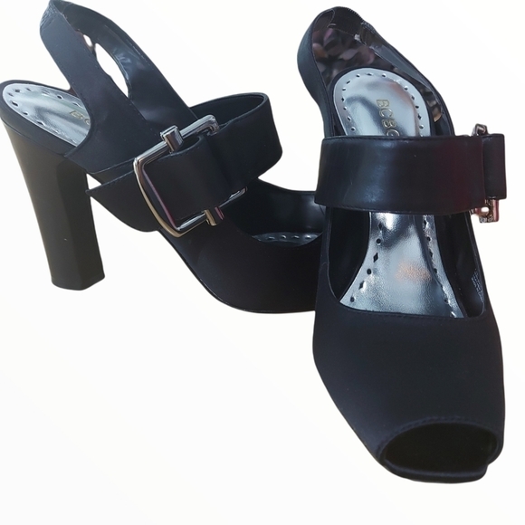 BCBGIRLS Black Satin Heels Size 7 - Picture 2 of 9